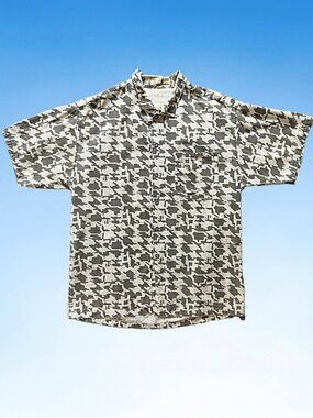 Vtg 80s Houndstooth Cotton Short Sleeve Shirt, Sz L